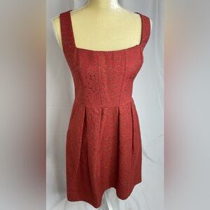 Shoshanna Red Jacquard Scoop Neck Fit & Flare Mini Dress
